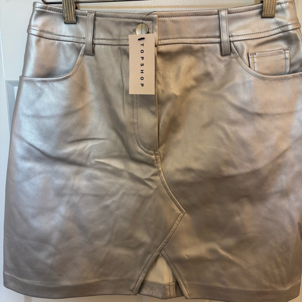 Women’s Topshop Faux Leather Metallic Skirt - Picture 2 of 5